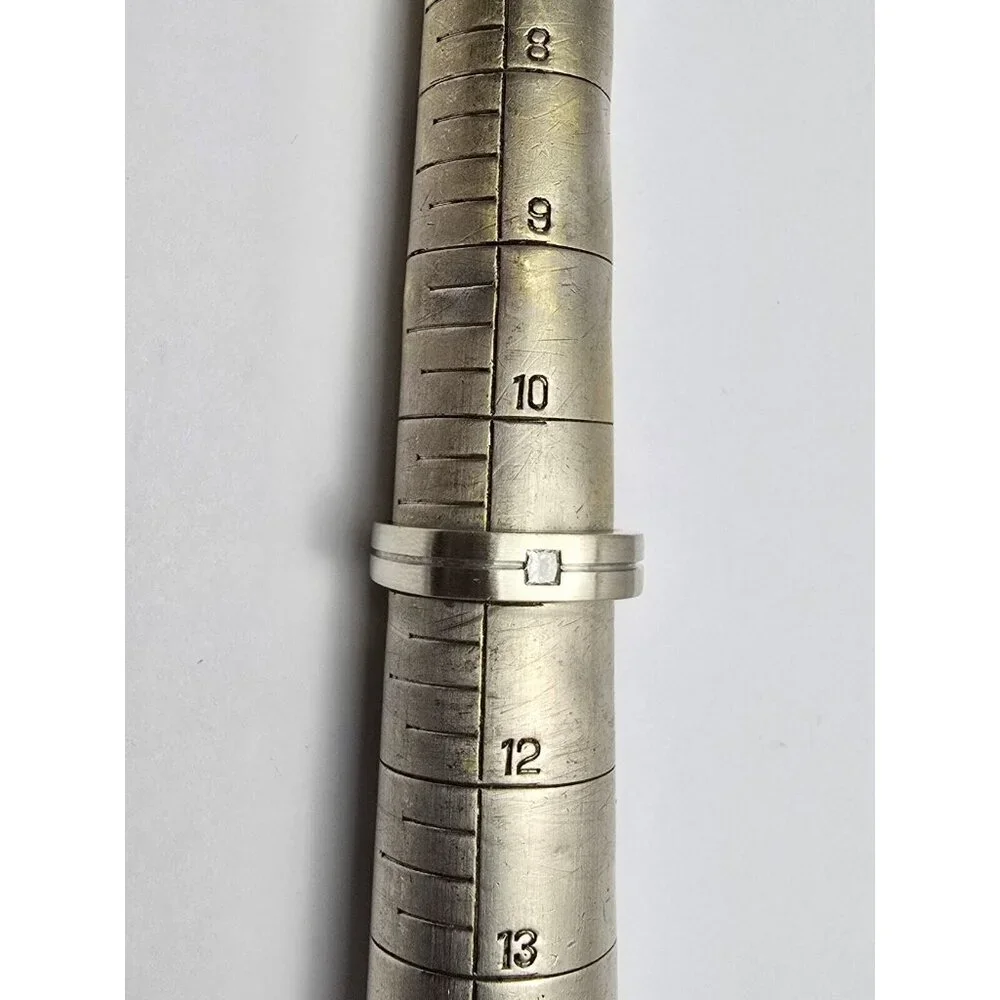 14K White Gold Matte Finish Comfort Diamond Square Wedding Band Ring Size 10.75